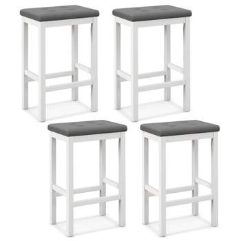 Tangkula Upholstered Bar Stools Set of 2/4 Counter Height Stools with Button-tufted PVC Leather Seat & Sturdy Footrests Gray & White