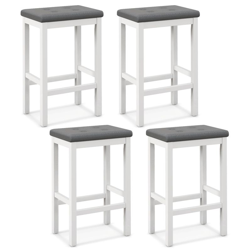 Tangkula Upholstered Bar Stools Set of 2/4 Counter Height Stools with Button-tufted PVC Leather Seat & Sturdy Footrests Gray & White, 1 of 8