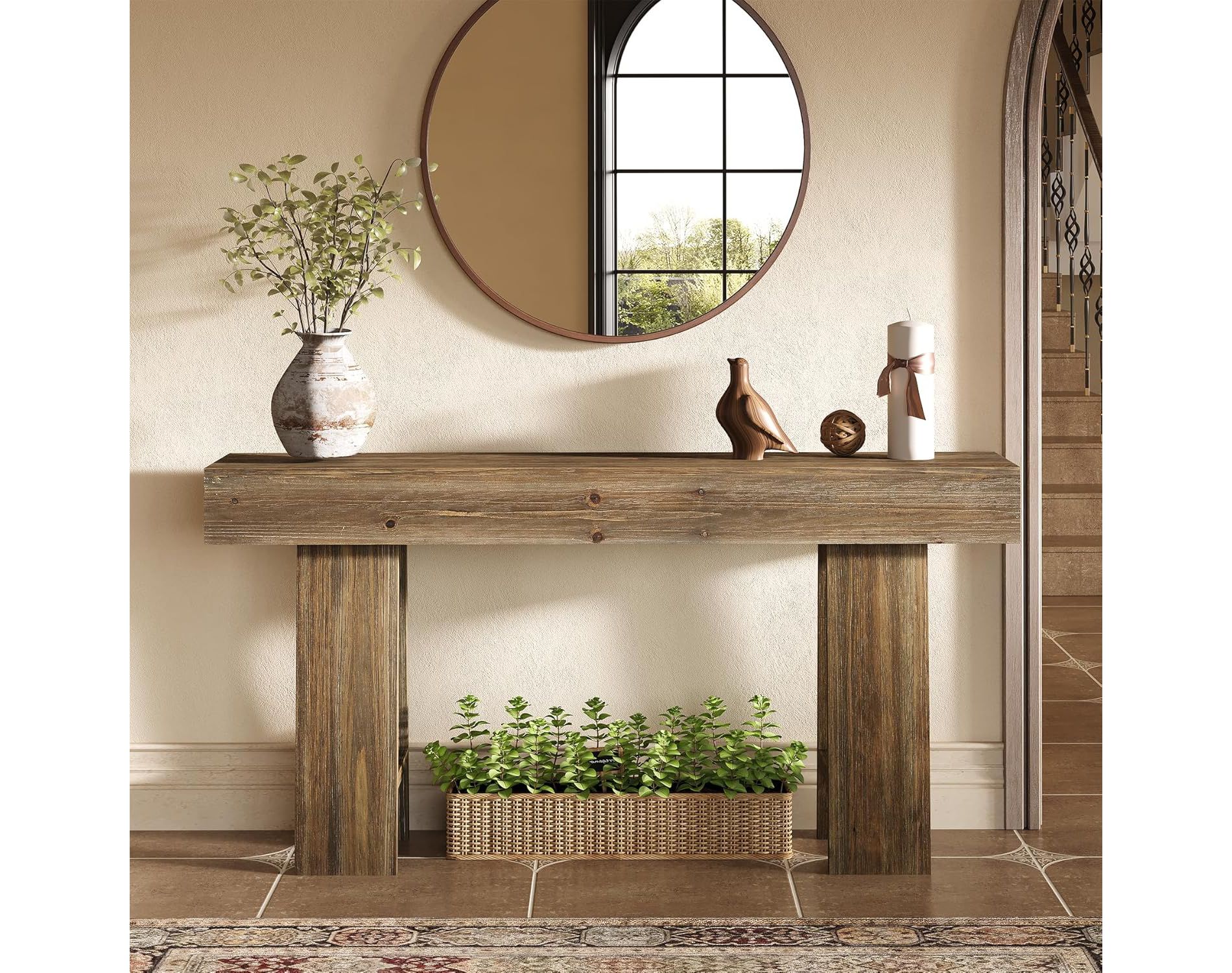 Tribesigns 63-Inch Solid Wood Console Table with Triangle Legs, Farmhouse Hallway Tables for Entryway, Foyer, Living Room