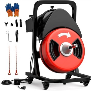 75ft Drain Cleaning Machine, 1/2 Inch Electric Drain Auger with 6 Cutters & Foot Switch, Portable Sewer Snake for 1" to 4" Pipes, Red - 1 of 4
