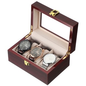 Unique Bargains Wooden Glass Cover Removable Watch Pillow Watch Storage Box - 1 of 4