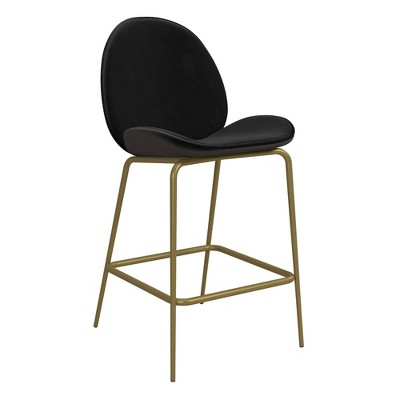 Astor Upholstered Counter Height Barstool Black Velvet with Brass Metal Leg - Cosmoliving By Cosmopolitan