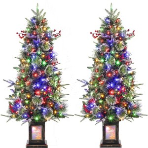 3FT/4.5FT Prelit Snow Flocked Christmas Tree, 78 LED, Tabletop Xmas Tree with Different Base for Decor - 1 of 4