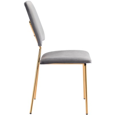 Gray and Gold Velvet Upholstered Side Chair Set with Metal Frame