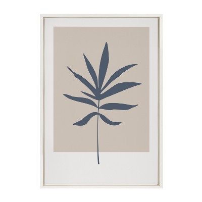 Muted Tan and Blue Colorblock Botanical Leaf Framed Canvas Wall Art, 23x33