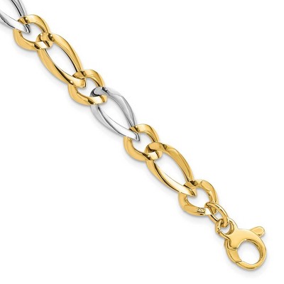 Black Bow Jewelry 7.5mm 14K Two Tone Gold Hollow Polished Link Chain Bracelet, 7.25 Inch