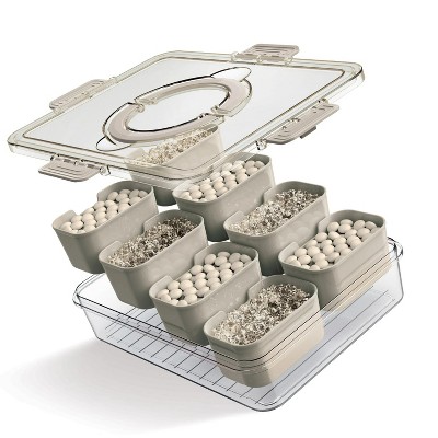 LunaLulinlk 8-compartment tray with lid, portable snack tray with handles and plates, cream