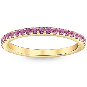 Pompeii3 3/4Ct Pink Sapphire Stackable Ring Wedding Band 10k Yellow Gold - 1 of 4
