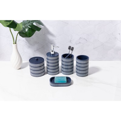 Blue and White Resin 4-Piece Bathroom Accessory Set