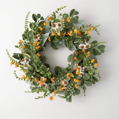 Sullivans Artificial 22" Daisy Marigold Blooms Wreath