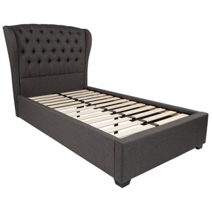 Contemporary Wingback Tufted Upholstered Platform Bed Twin Dark Gray - Riverstone Furniture