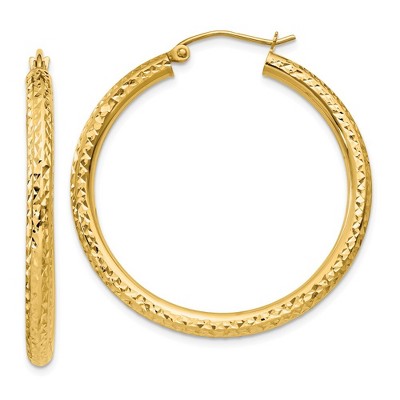 Black Bow Jewelry 3mm, 14k Yellow Gold Diamond-cut Hoops, 35mm (1 3/8 Inch)