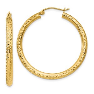 Black Bow Jewelry 3mm, 14k Yellow Gold Diamond-cut Hoops, 35mm (1 3/8 Inch) - 1 of 4