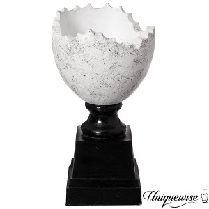 Uniquewise 28-inch Modern Sculptural Cracked Egg-Shaped Marble Inspired Planter with Black Pedestal Base Minimalist - 1 of 4