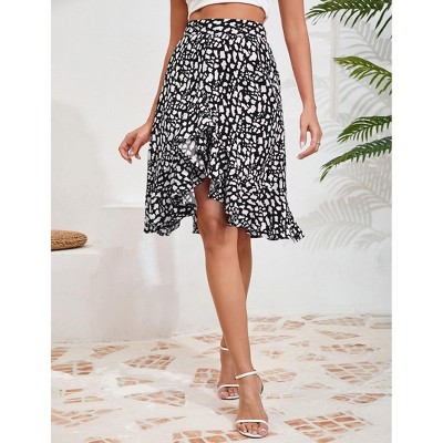Women's Midi Skirt Elegant Flowy Ruffle High Waist Summer Casual High Low Midi Skirts