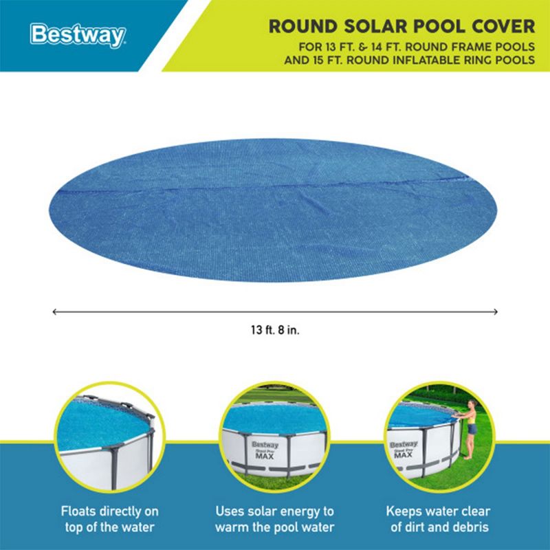 Bestway Flowclear 14 Feet Round Above Ground Solar Pool Cover Only for Pool Water Maintenance of Swimming Pools 15 Feet in Diameter, Blue, 4 of 8