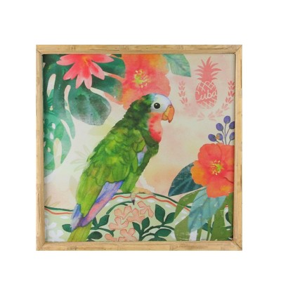 Raz Imports 14" Green and Pink Parrot Bird Decorative Wooden Framed Prints Wall Art