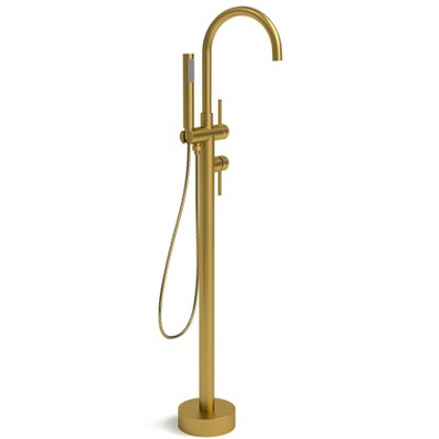 YAWWALK Double Handle Floor-Mounted Freestanding Tub Faucet with Hand Shower