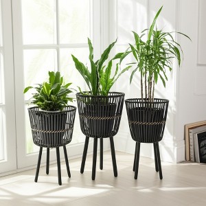 Timeless Home Decor Planters and Flower Pots - Ideal for Indoor or Outdoor Planters - Modern Wood Plant Stand for Garden and Patio Decor - Set of 3 - 1 of 4