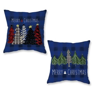 Christmas Pillow Covers 18x18 Inch Set of 2 Trees Red Black Dark Blue Buffalo Plaid Decorative - 1 of 4