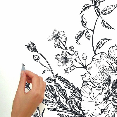 Black and White Peony Vinyl Peel and Stick Wall Decal