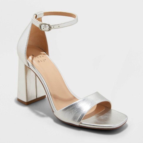 Womens silver block heel sandals fashion