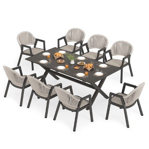 Outdoor Dining Set, 59 Inch Patio Furniture Set with PE Wicker Chairs, All-Weather Resistant Aluminum - 1 of 4
