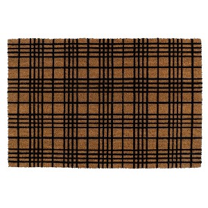 Entryways 36"x24" Fine Plaid All-Natural Coconut Fibers Door Mat Black and Natural - 1 of 3