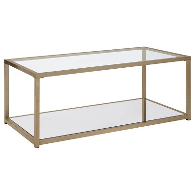 Cora Coffee Table With Glass Top And Mirror Shelf Brass - Coaster : Target