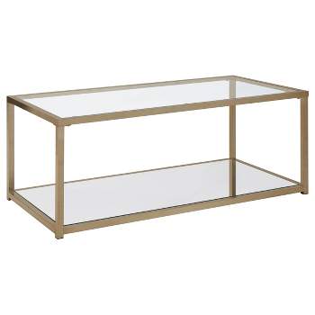 Cora Coffee Table with Glass Top and Mirror Shelf Brass - Coaster