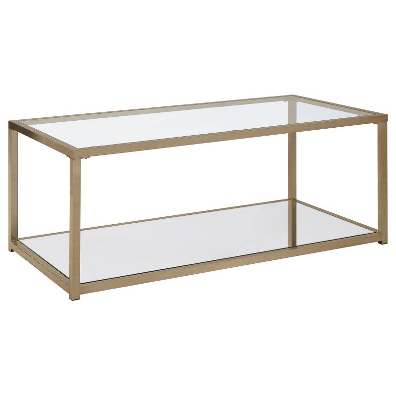 Cora Coffee Table with Glass Top and Mirror Shelf Brass - Coaster, 1 of 6