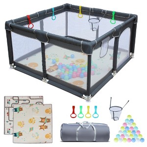 Garvee Small Playpen for Babies, Baby Care Playpen With Basketball Hoop, Carrying Travel Bag, Foldable Playmat, Ocean Balls, Handholds - 1 of 4