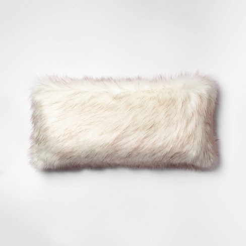 Tipped Faux Fur Oversize Lumbar Throw Pillow Cream Brown