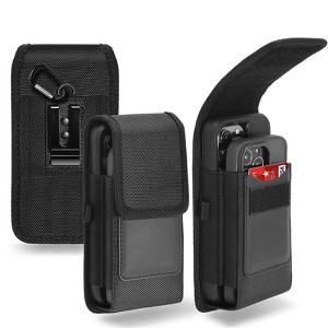 LUXMO Large Vertical Universal Dual Phone Slot Nylon Pouch w/ Credit Card Slot - Black - 1 of 4
