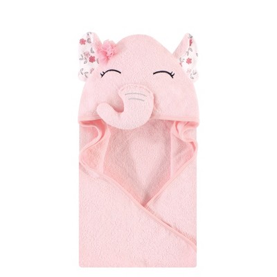 Hudson Baby Infant Girl Cotton Animal Face Hooded Towel, Floral Pretty Elephant, One Size