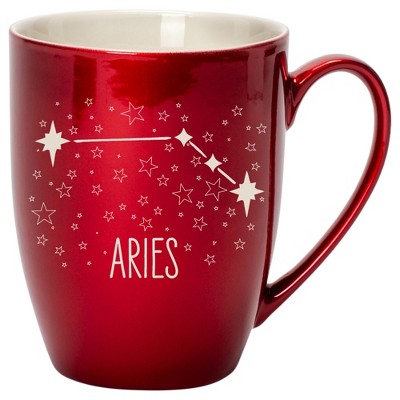 100 North Zodiac 10 Ounce Cardinal Red Metallic Finish, Comfortably Fits Your Hands, New Bone China Coffee Tea Cup Mug, Aries