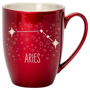 100 North Zodiac 10 Ounce Cardinal Red Metallic Finish, Comfortably Fits Your Hands, New Bone China Coffee Tea Cup Mug, Aries - 1 of 1