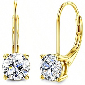 Earrings, Color Round Cut, White Sterling Silver Dangle Leverback Drop Earrings - 1 of 4