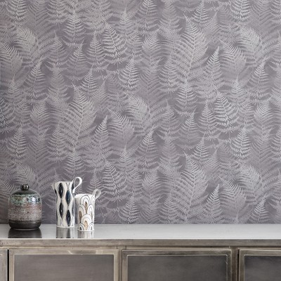 Pewter and White Fern Pattern Removable Wallpaper Roll