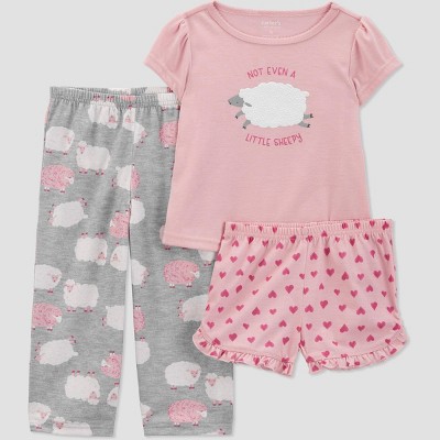 Image of Carter's Just One You® Toddler Girls' 3pc Short Sleeve Sheep Pajama Set - Pink 12M
