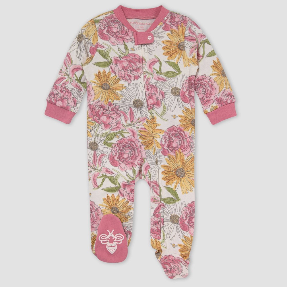 Burt's Bees Baby Baby Girls' Painted Wildflowers Sleep N' Play - Rose Pink 0-3M