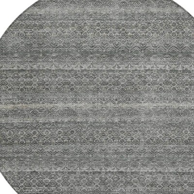 HomeRoots 8' Pewter And Gray Round Striped Washable Indoor Outdoor Area Rug