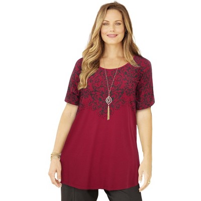 Catherines Women's Plus Size Dolman Sleeve Printed Tunic