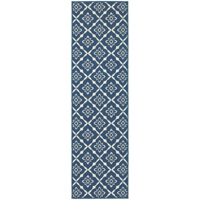 Oriental Weavers Meridian 5703B Navy/ Ivory Indoor/Outdoor Area Rug - 2'3" x 7'6"