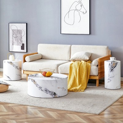 Cylinder MDF Coffee Table Sets,Modern Minimalist Cylindrical Coffee Table 3pc Set,Coffee Table Home Furniture-Cuddlewood