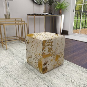 Contemporary Square Cowhide Leather Stool Ottoman - Olivia & May - 1 of 4