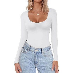 Ekouaer Women Long Sleeve Shirt Scoop Neck Tops Slim Fit Basic Top Thermal Undershirts Base Layer Tee - 1 of 4