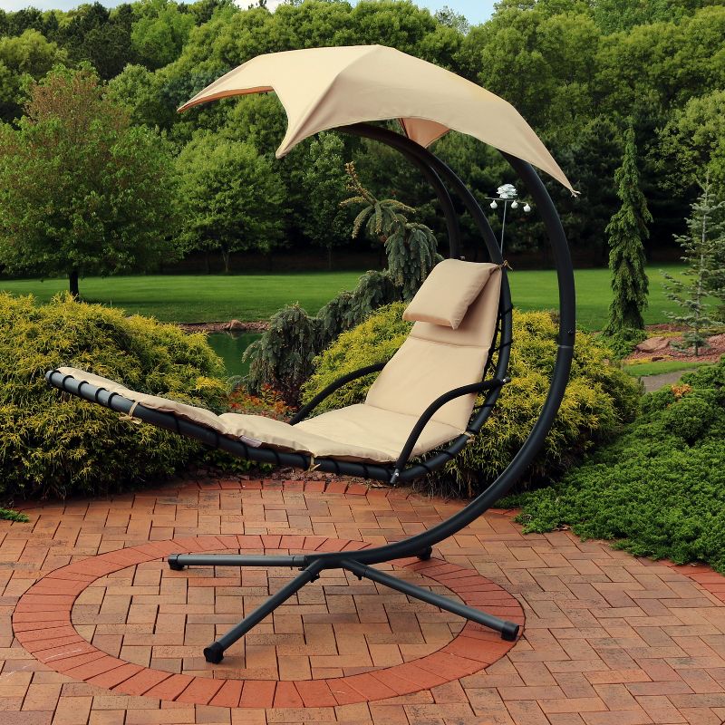 Sunnydaze Outdoor Hanging Chaise Floating Lounge Chair with Canopy Umbrella and Stand, 2 of 9
