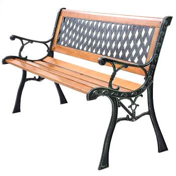 Tangkula Garden Metal Bench Porch Path Hardwood Chair for Patio Park  Outdoor Deck