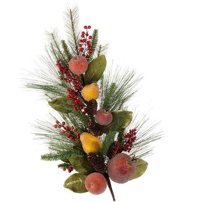 Raz Imports 26" Green and Red Autumn Harvest Beaded Fruit with Glitter Artificial Pine Swag